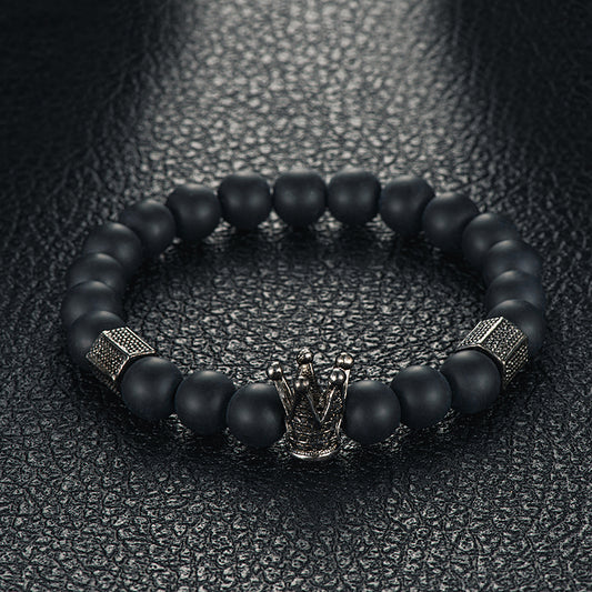 Handmade Black Beaded Men's Crown Bracelet